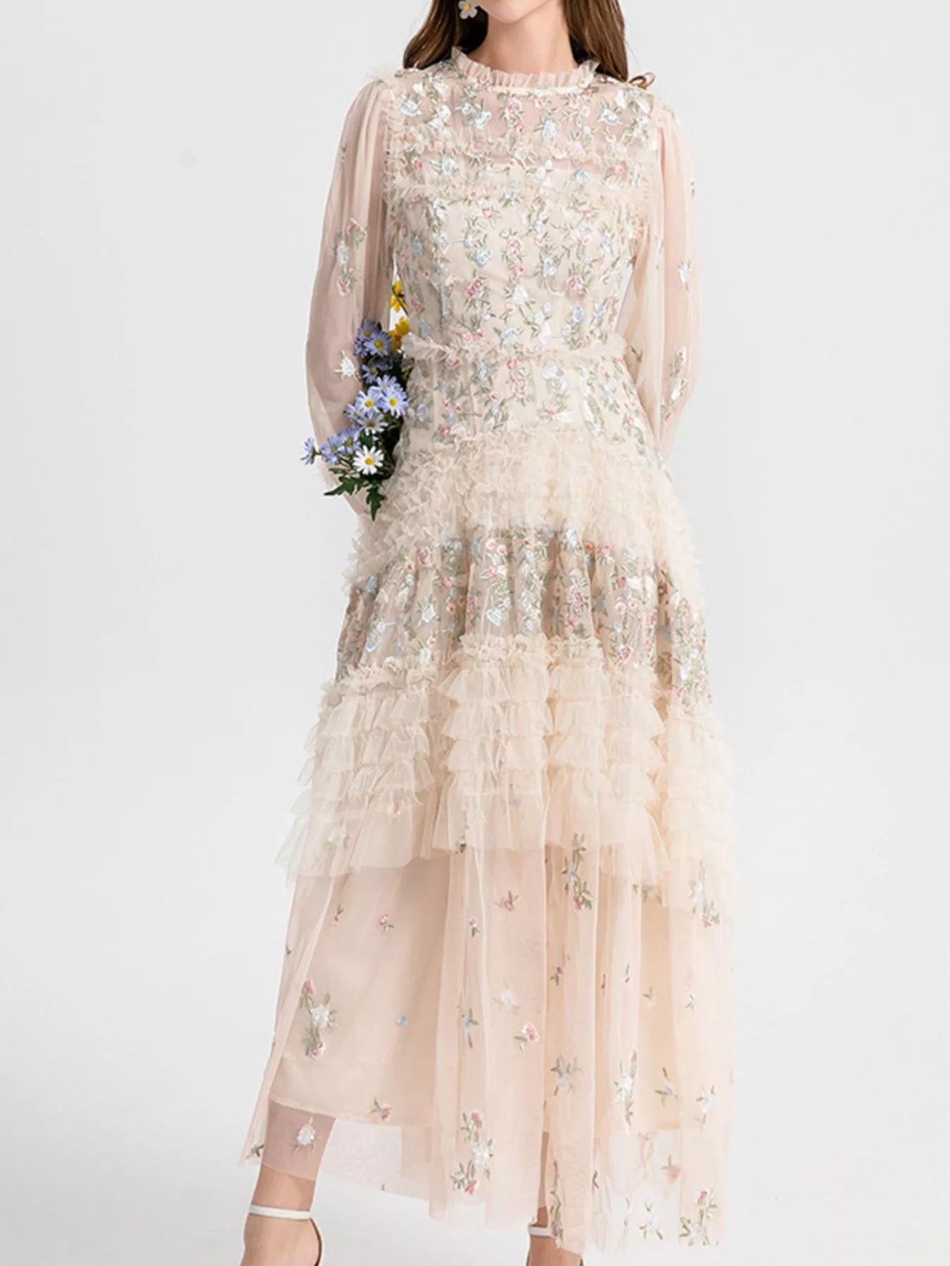 Hazel Blues® | Floral Tulle Layered Maxi Dress
