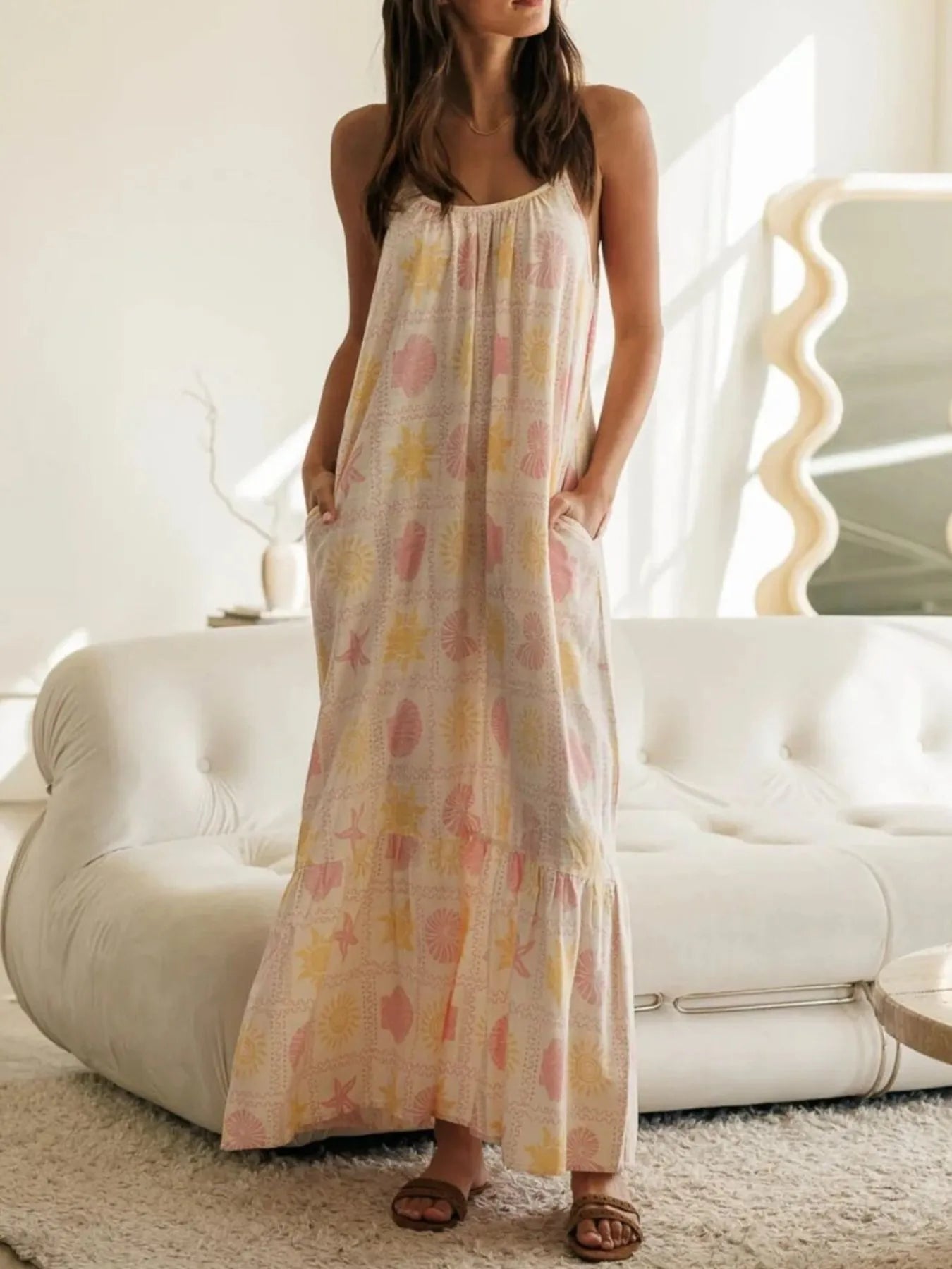 Hazel Blues® | Printed Maxi Lounge Dress with Ruffled Hem