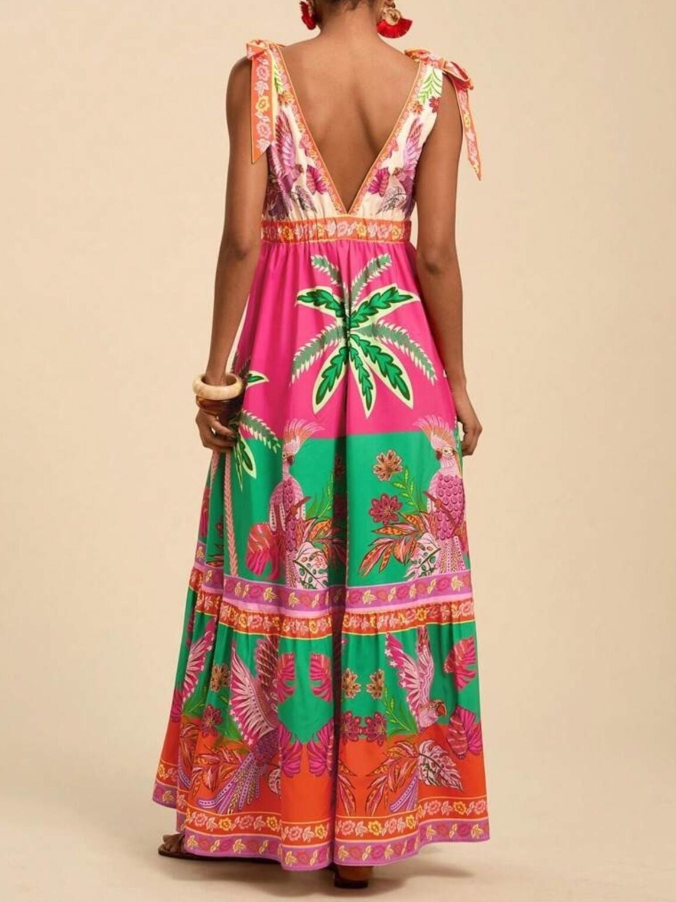 Hazel Blues® | Tropical Print Tie-Shoulder Maxi Dress