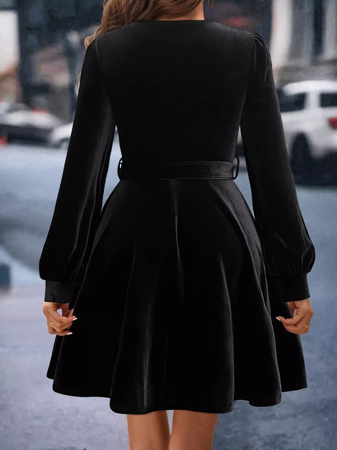 Hazel Blues® | Velvet Long Sleeve A-Line Dress