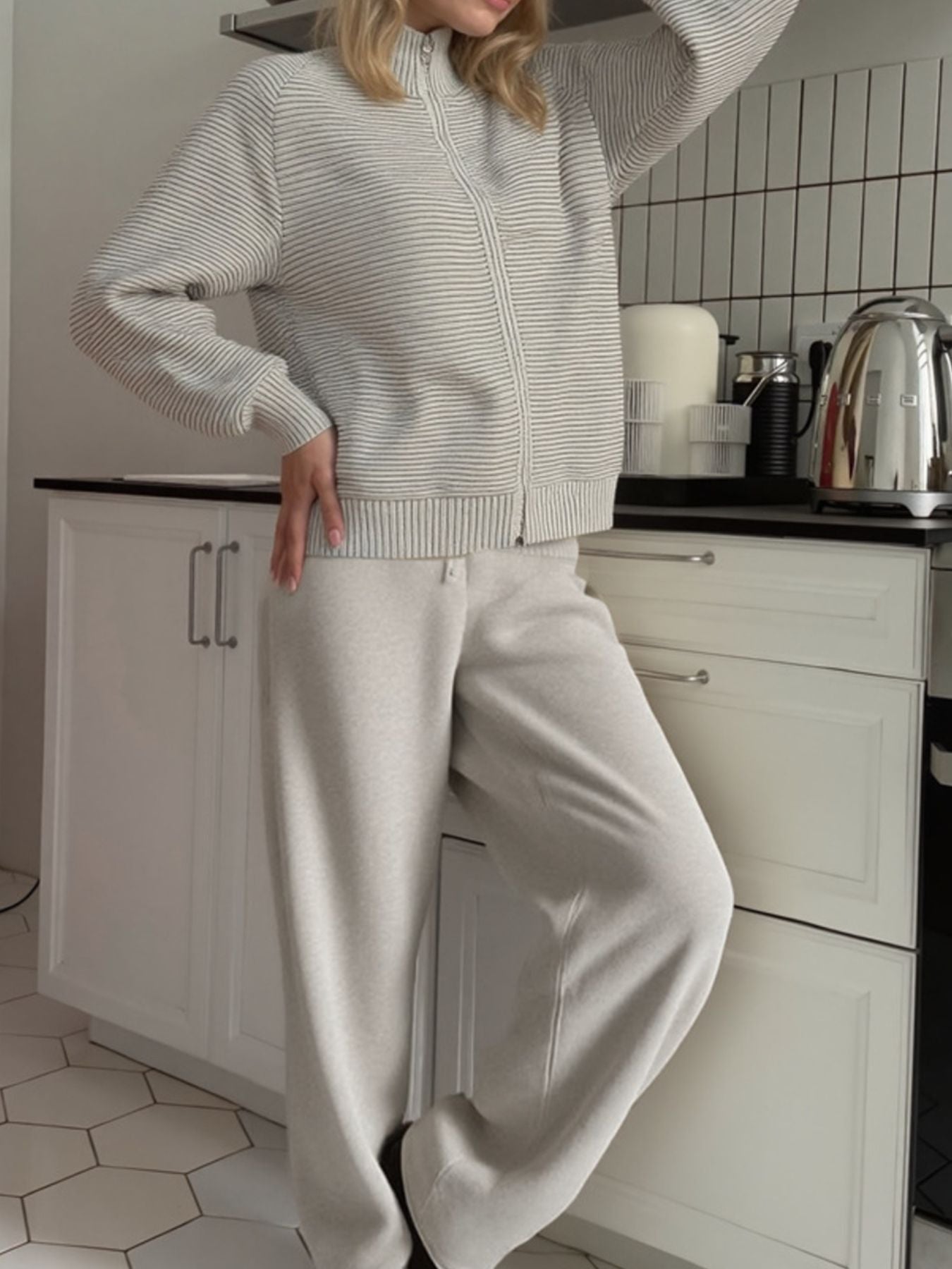 Hazel Blues® | Casual Knit Zip-Up Cardigan and Wide-Leg Pants Set