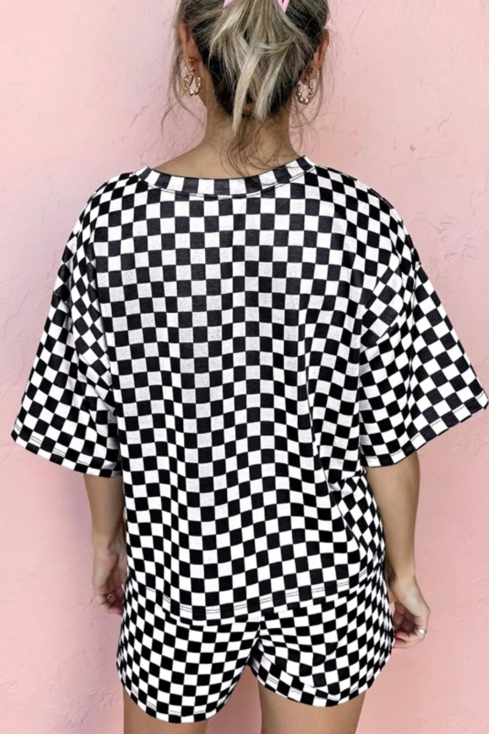Hazel Blues® | Checkered Round Neck Top and Shorts Set