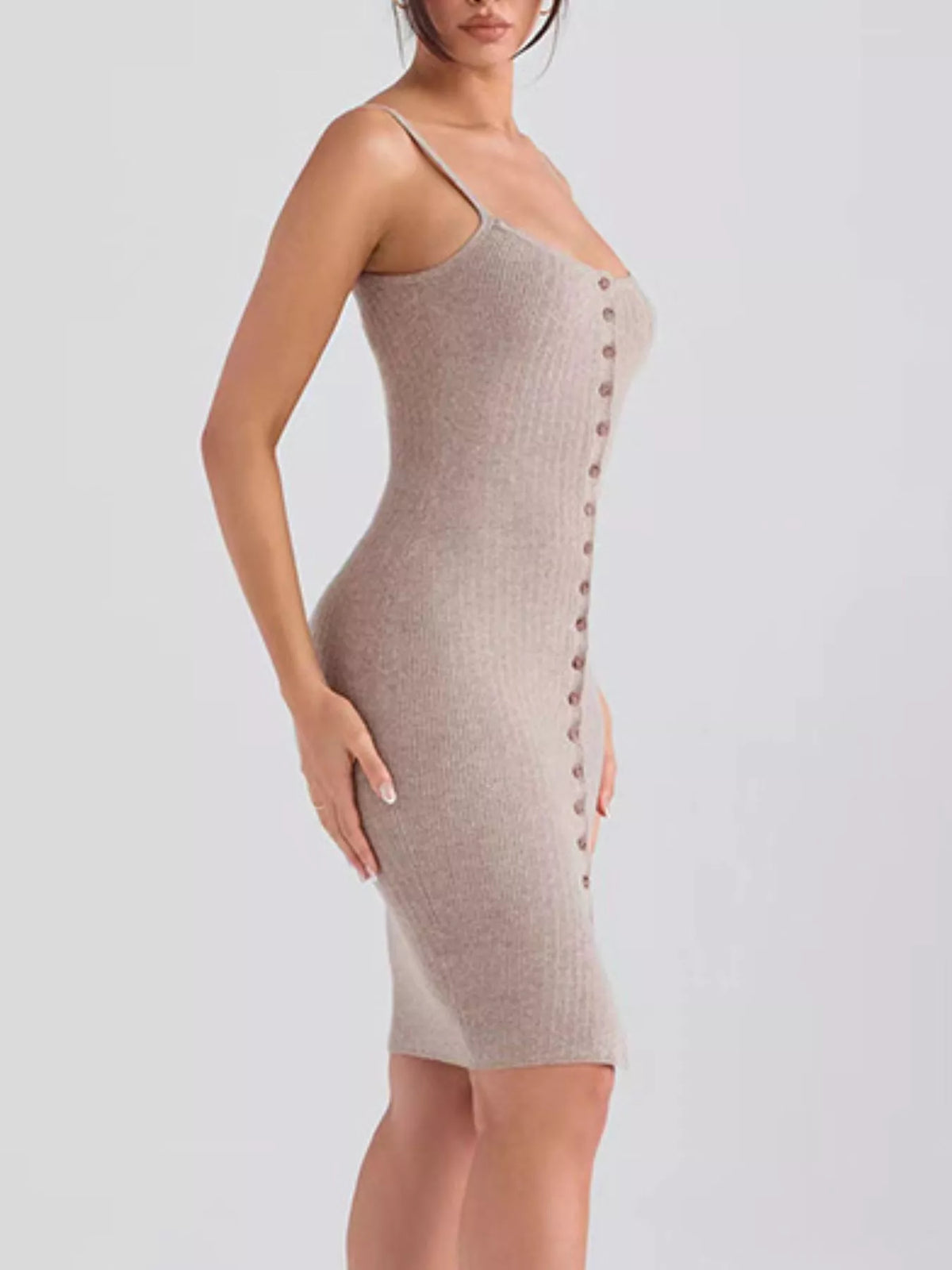 Hazel Blues® | Ribbed Button-Front Bodycon Sweater Dress