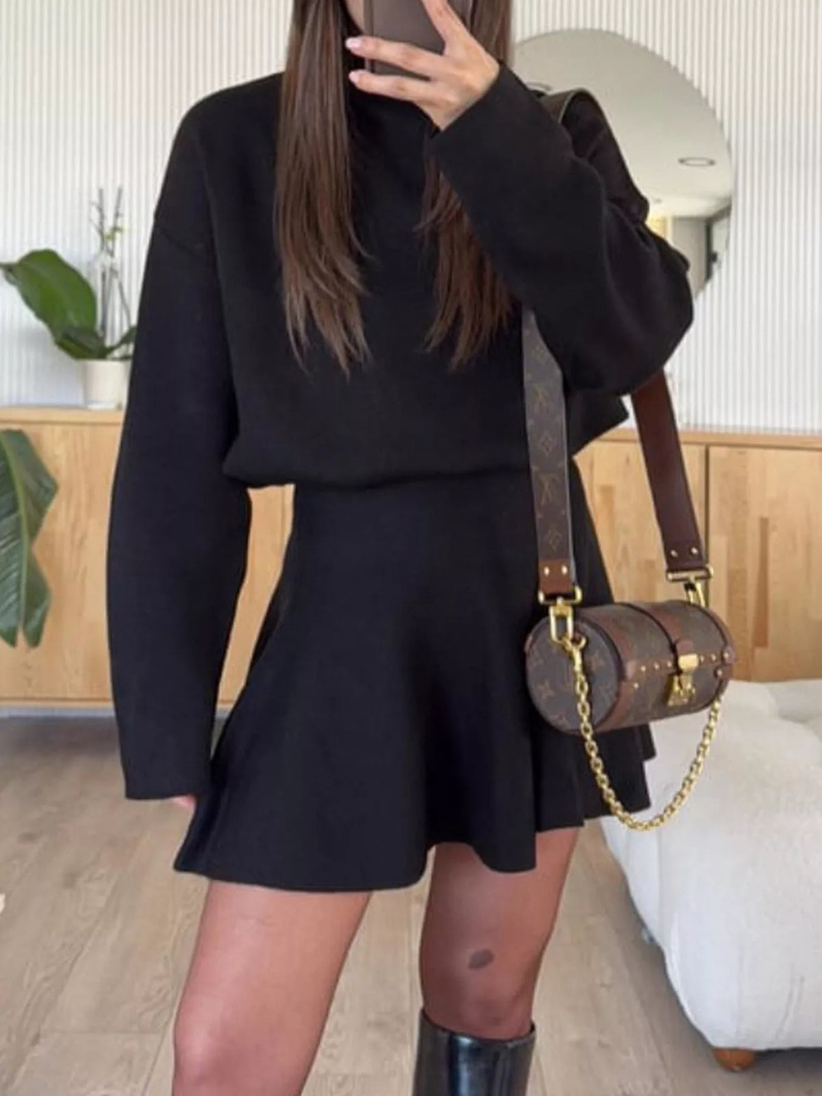 Hazel Blues® | Round Neck Long Sleeve Mini Sweater Dress