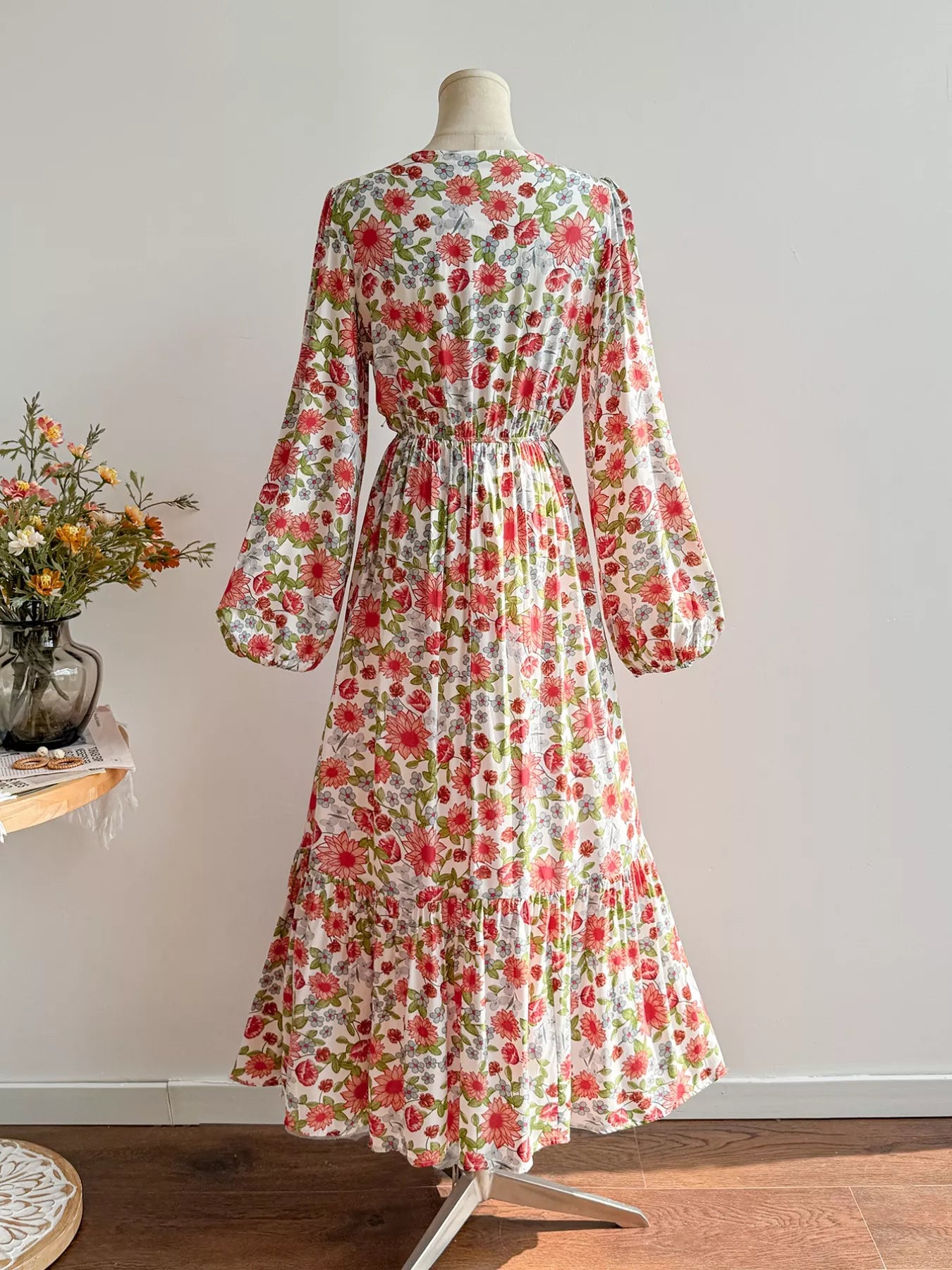 Hazel Blues® | Floral Print V-Neck Bohemian Midi Dress