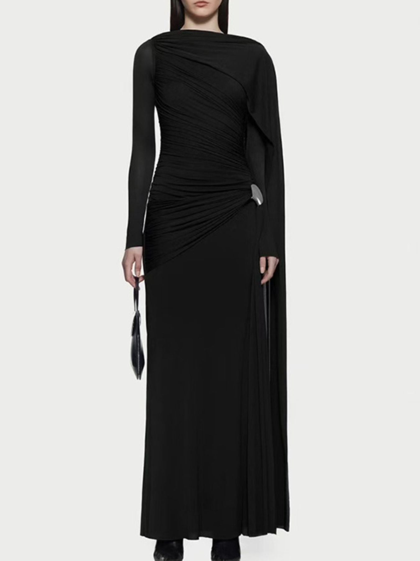 Hazel Blues® | Ruched Draped Long Sleeve Maxi Dress