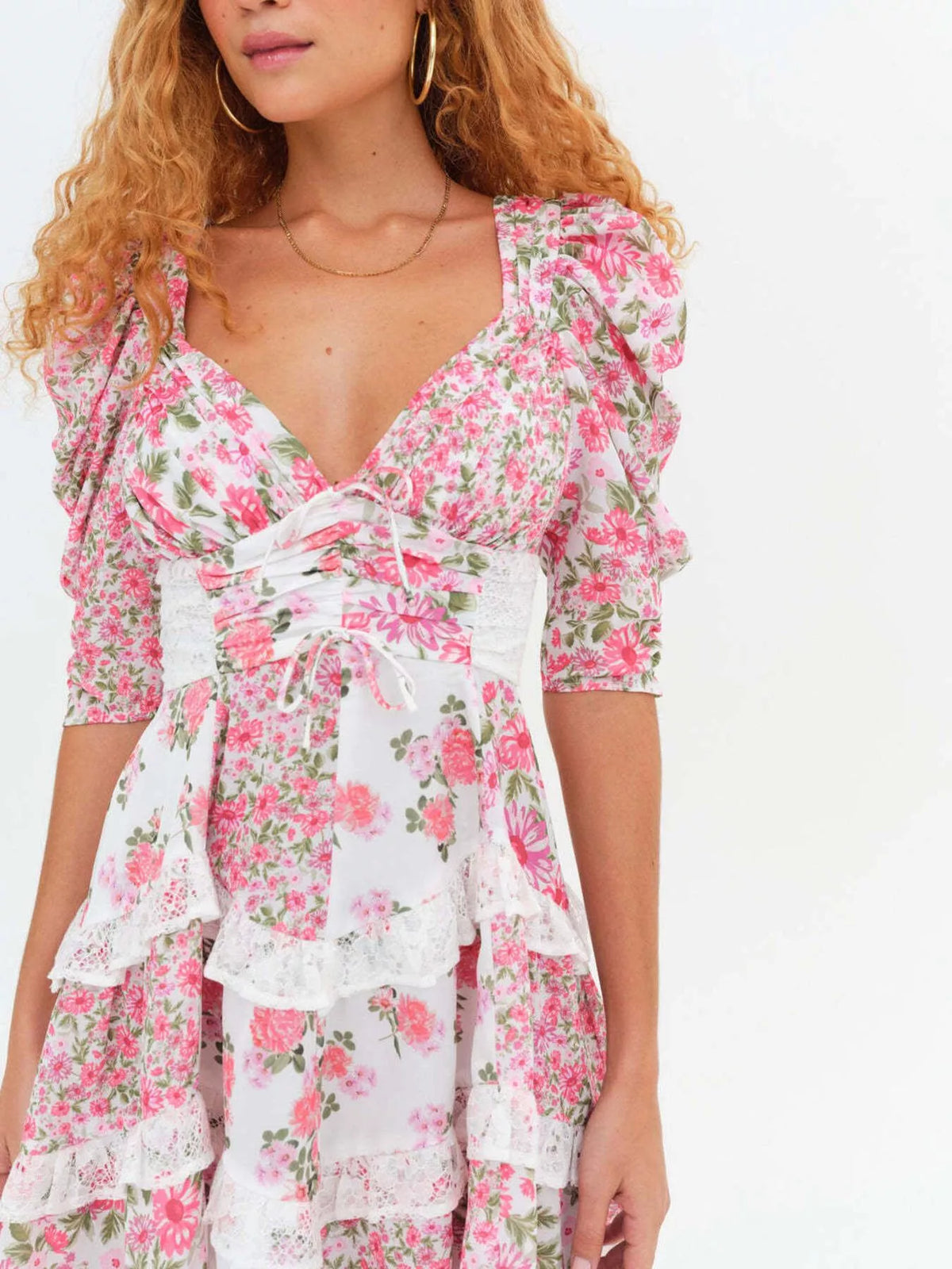 Hazel Blues® | Ruffled Floral Print Half Sleeve Dress
