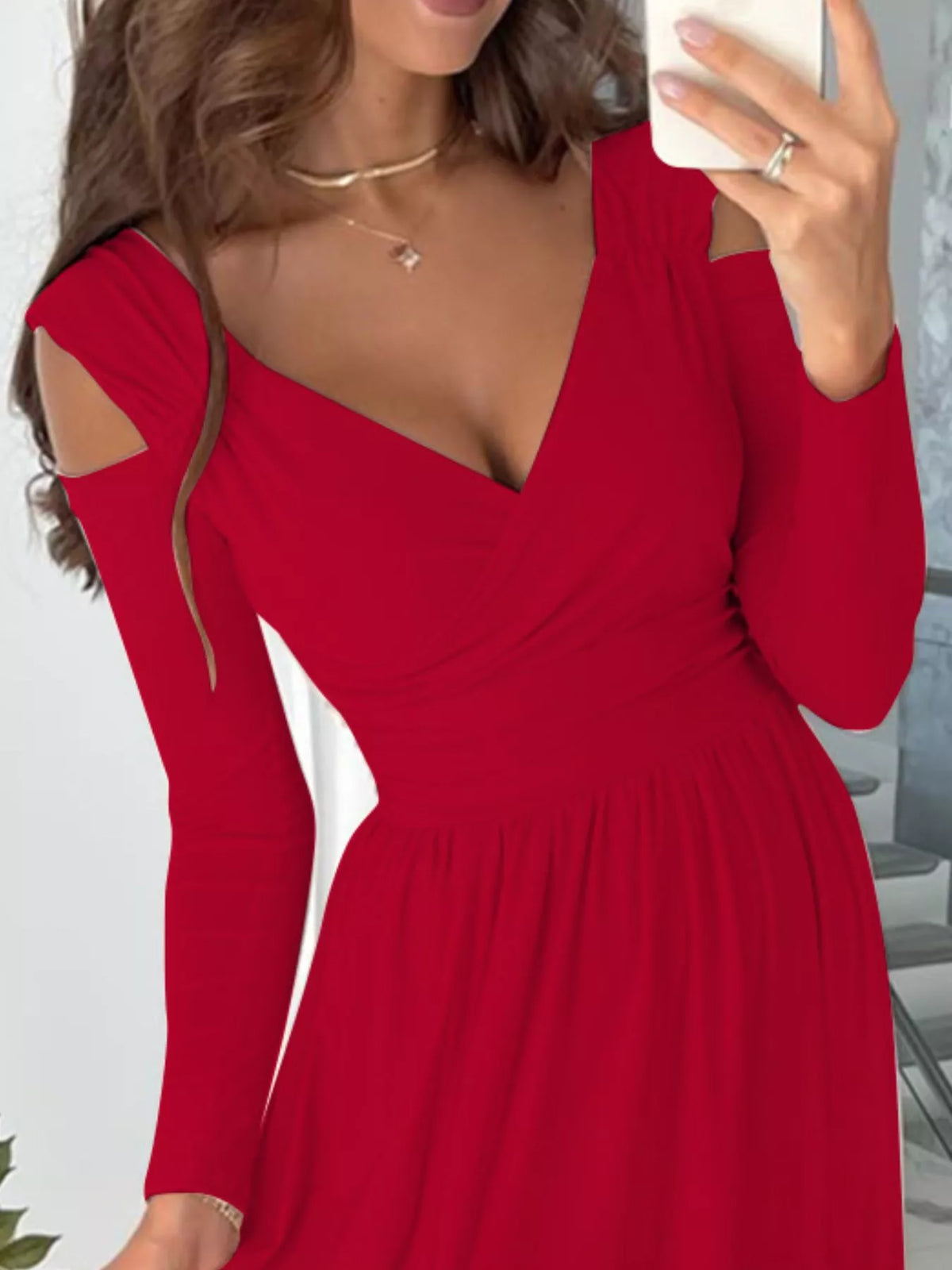 Hazel Blues® | Slit Surplice Cold Shoulder Maxi Dress