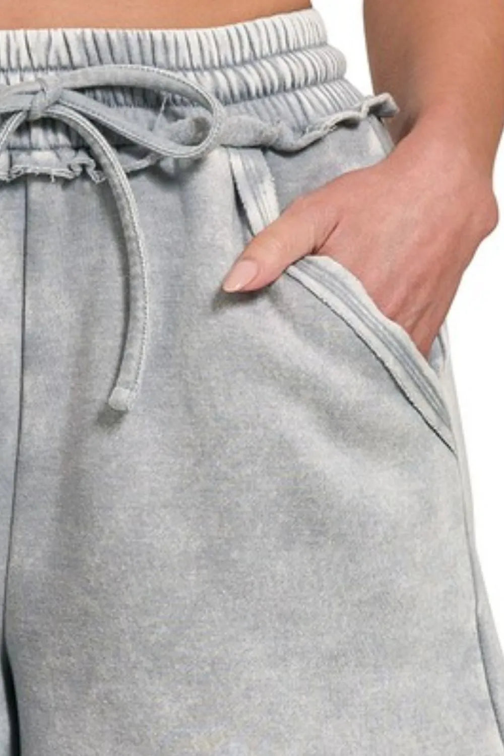 Hazel Blues® | Zenana Acid Wash Fleece Drawstring Shorts With Pockets