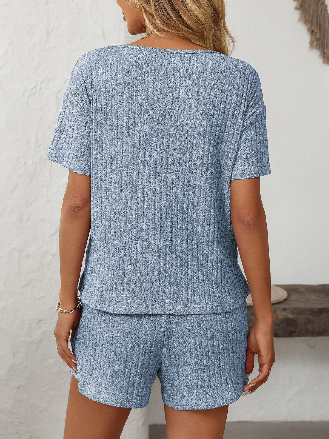 Hazel Blues® | Mandy V-Neck Short Sleeve Top and Shorts Set