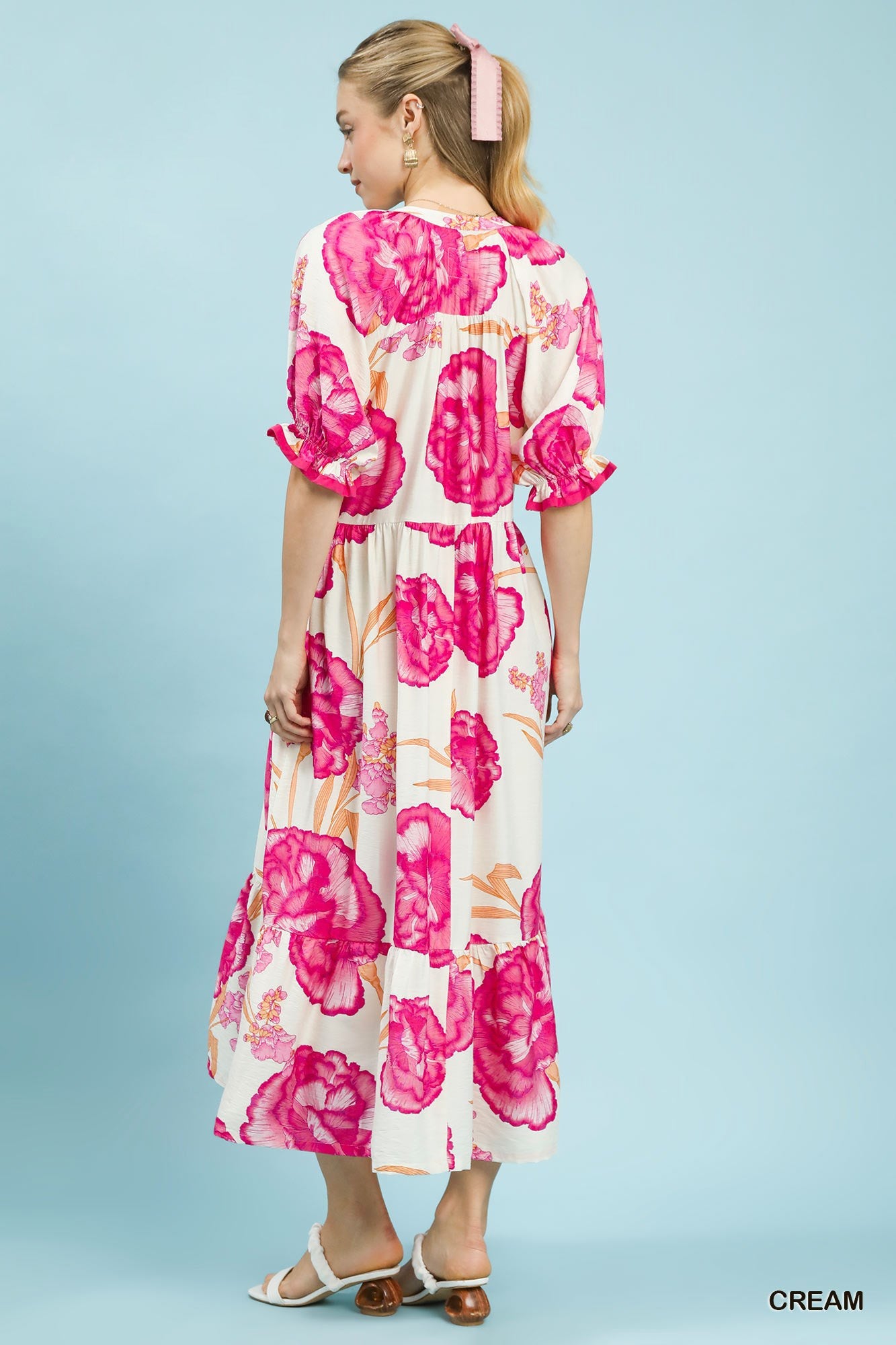 Hazel Blues® | Umgee Floral Print Midi Dress with Contrast Trim
