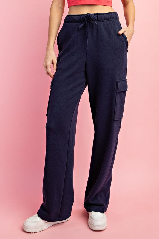 Hazel Blues® | French Terry Straight Cargo Sweatpant in Navy