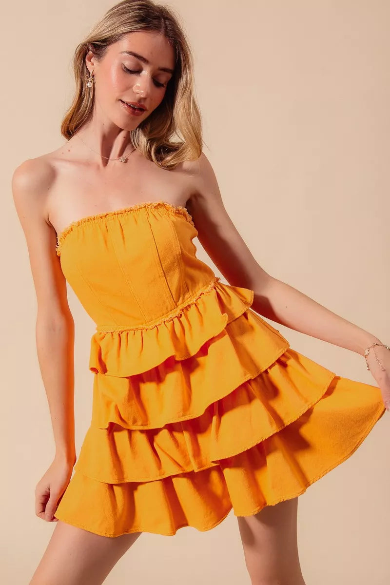 Hazel Blues® | SO ME Strapless Ruffle Layered Game Day Cheer Up Dress