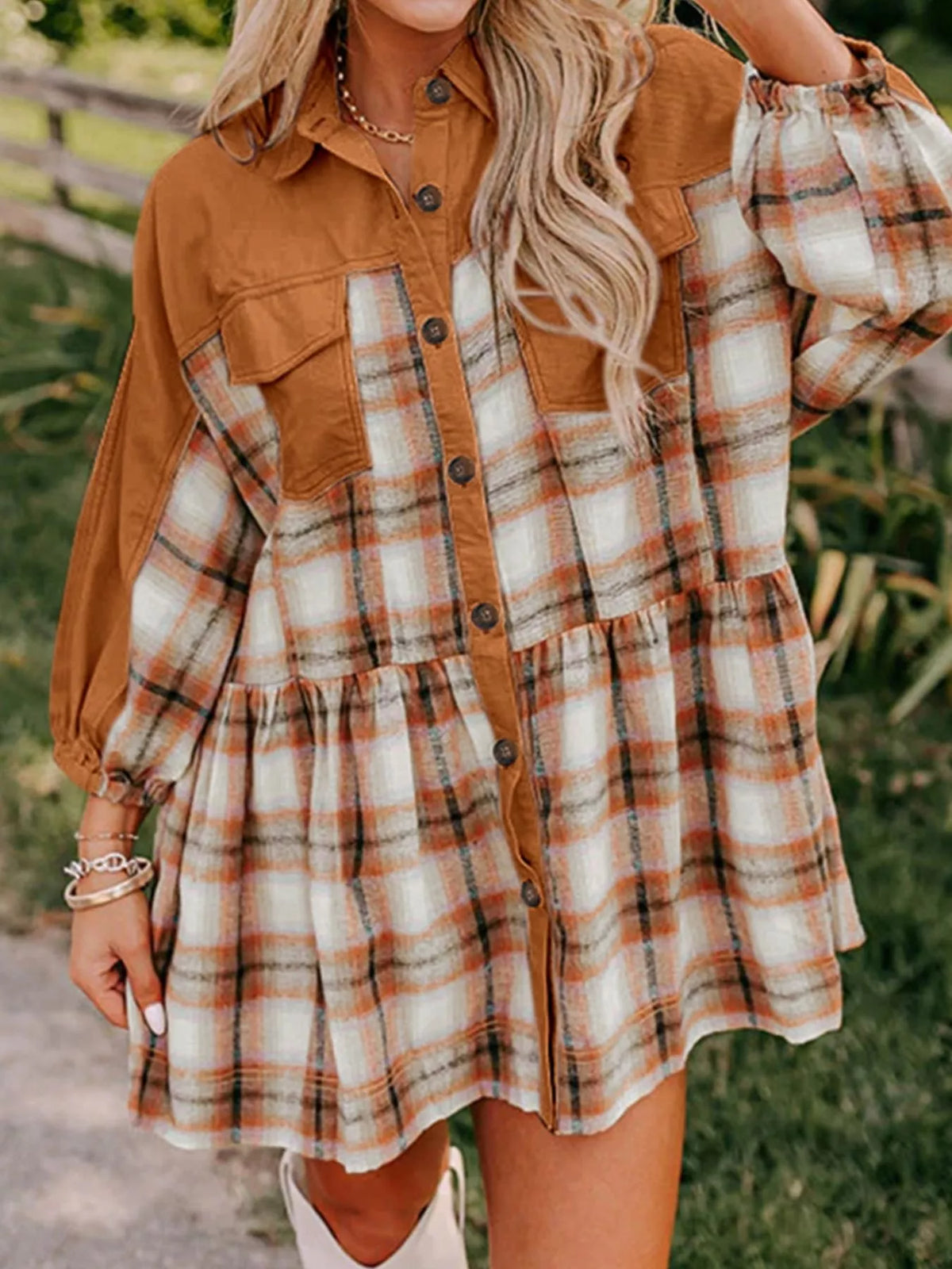 Hazel Blues® | Plaid Button Front Mini Dress