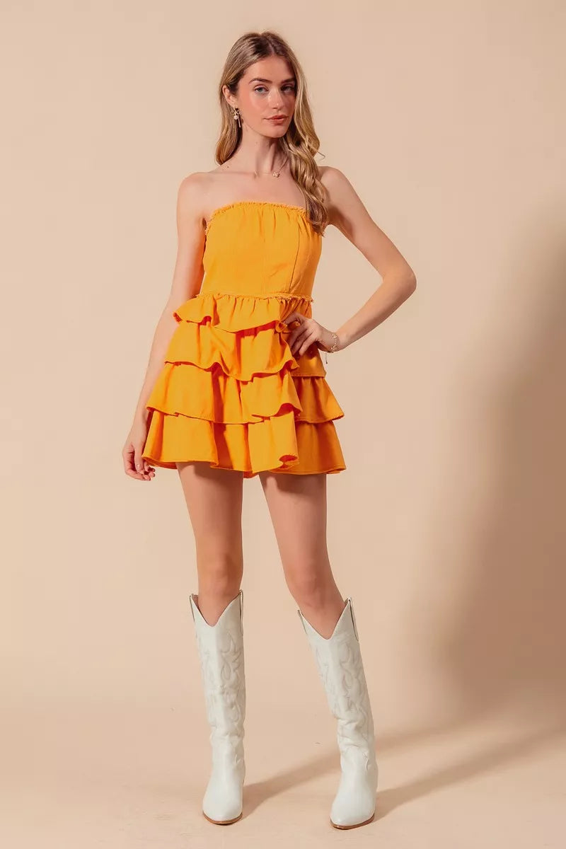 Hazel Blues® | SO ME Strapless Ruffle Layered Game Day Cheer Up Dress
