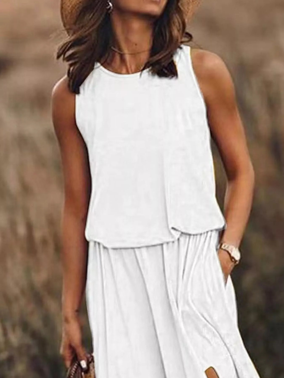 Hazel Blues® | Round Neck Sleeveless Slit Maxi Dress