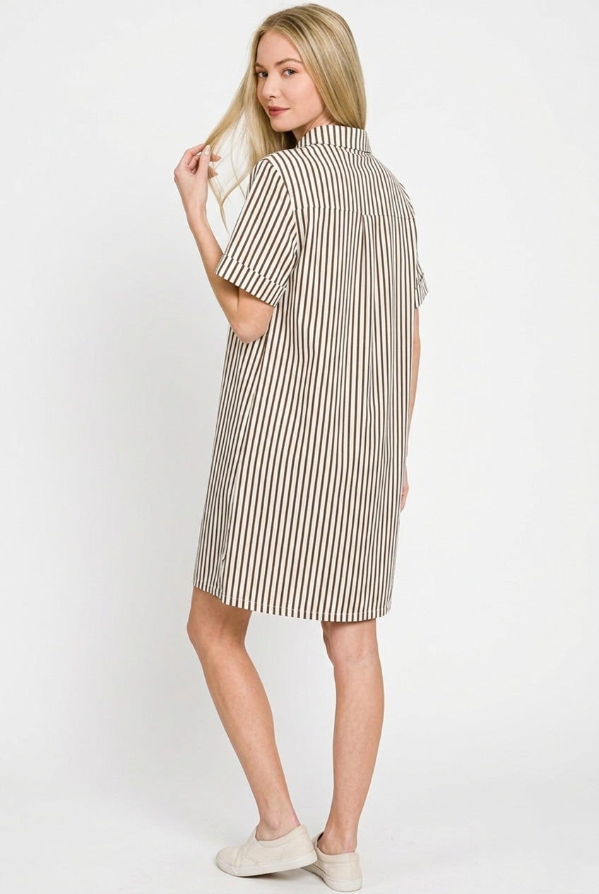 Hazel Blues® | Zenana Stripe Collared Half Button Up T-Shirts Dress