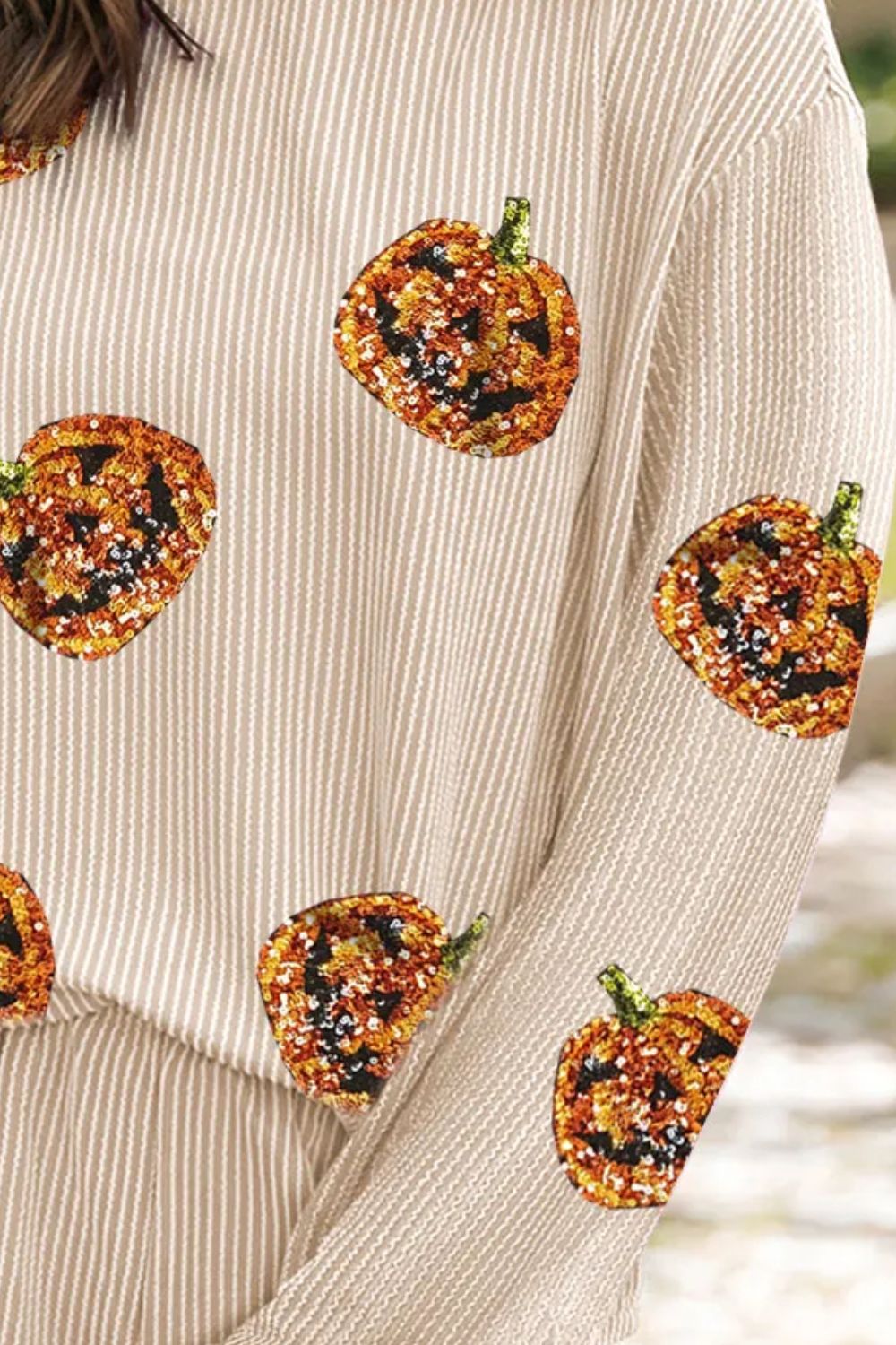 Hazel Blues® | Sequin Pumpkin Round Neck Top and Shorts Set