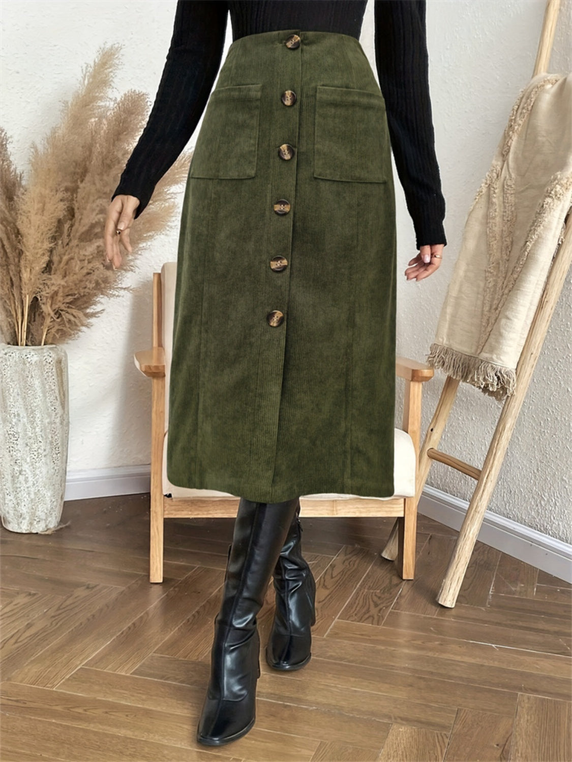 Hazel Blues® | Pocketed Back Elastic Waist Skirt