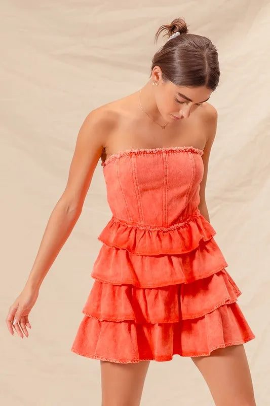 Hazel Blues® | SO ME Strapless Ruffle Layered Game Day Cheer Up Dress