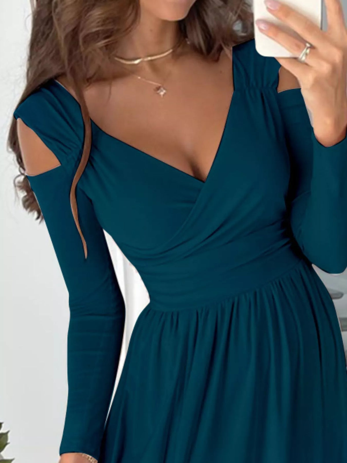 Hazel Blues® | Slit Surplice Cold Shoulder Maxi Dress
