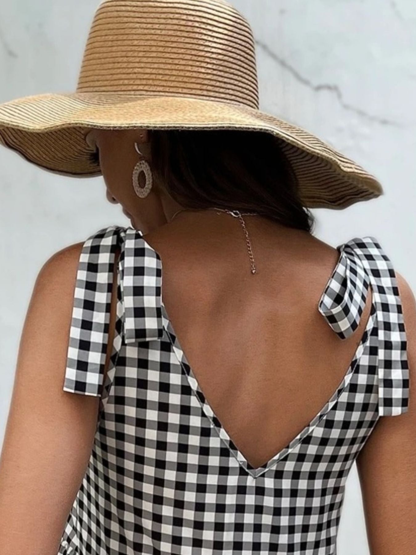 Hazel Blues® | Gingham Tie-Shoulder Tiered Mini Dress