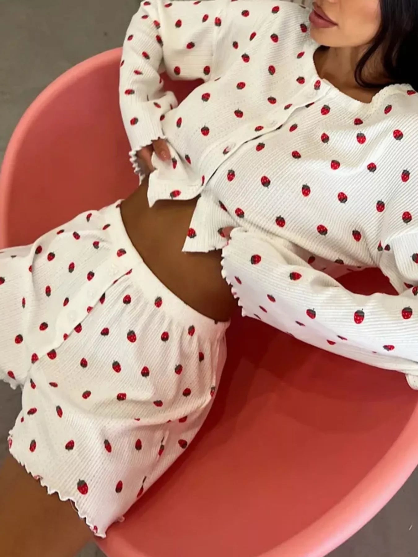 Hazel Blues® | Strawberry Print Button-Down Top and Shorts Lounge Set