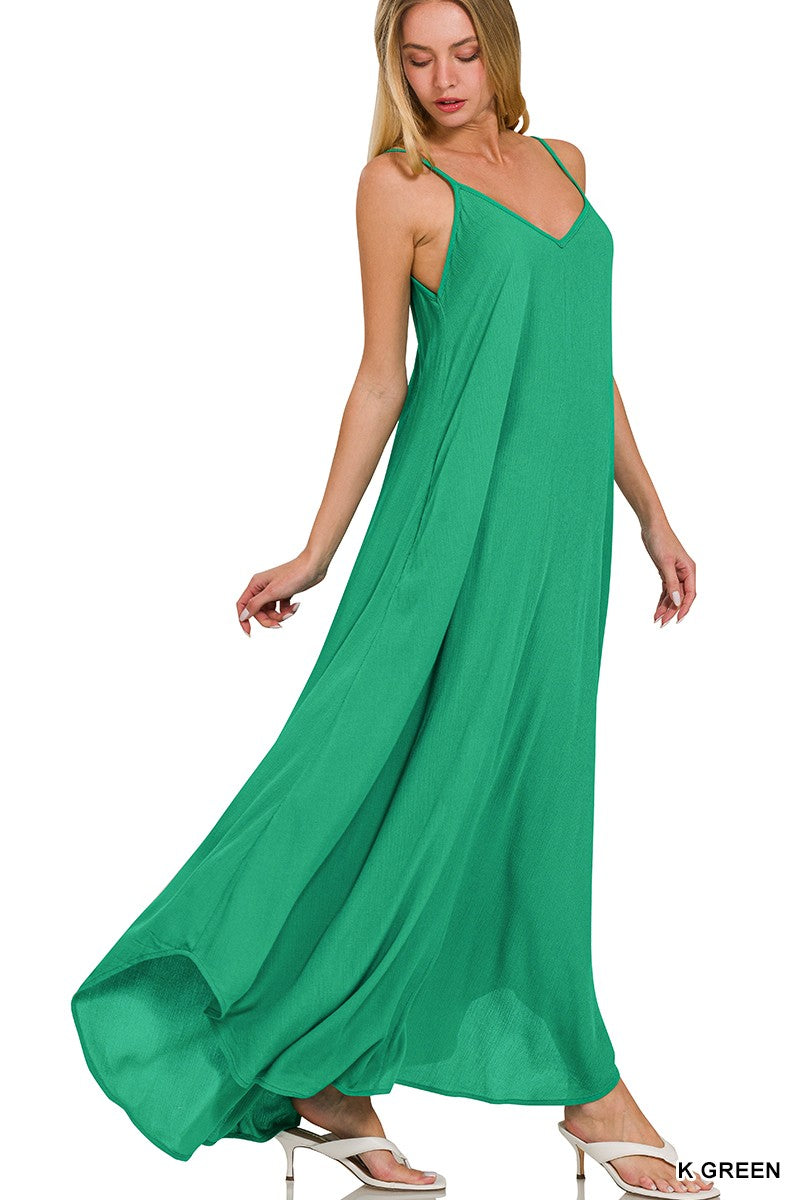 Hazel Blues® | Zenana Woven Crinkle Cami Maxi Dress with Side Pockets