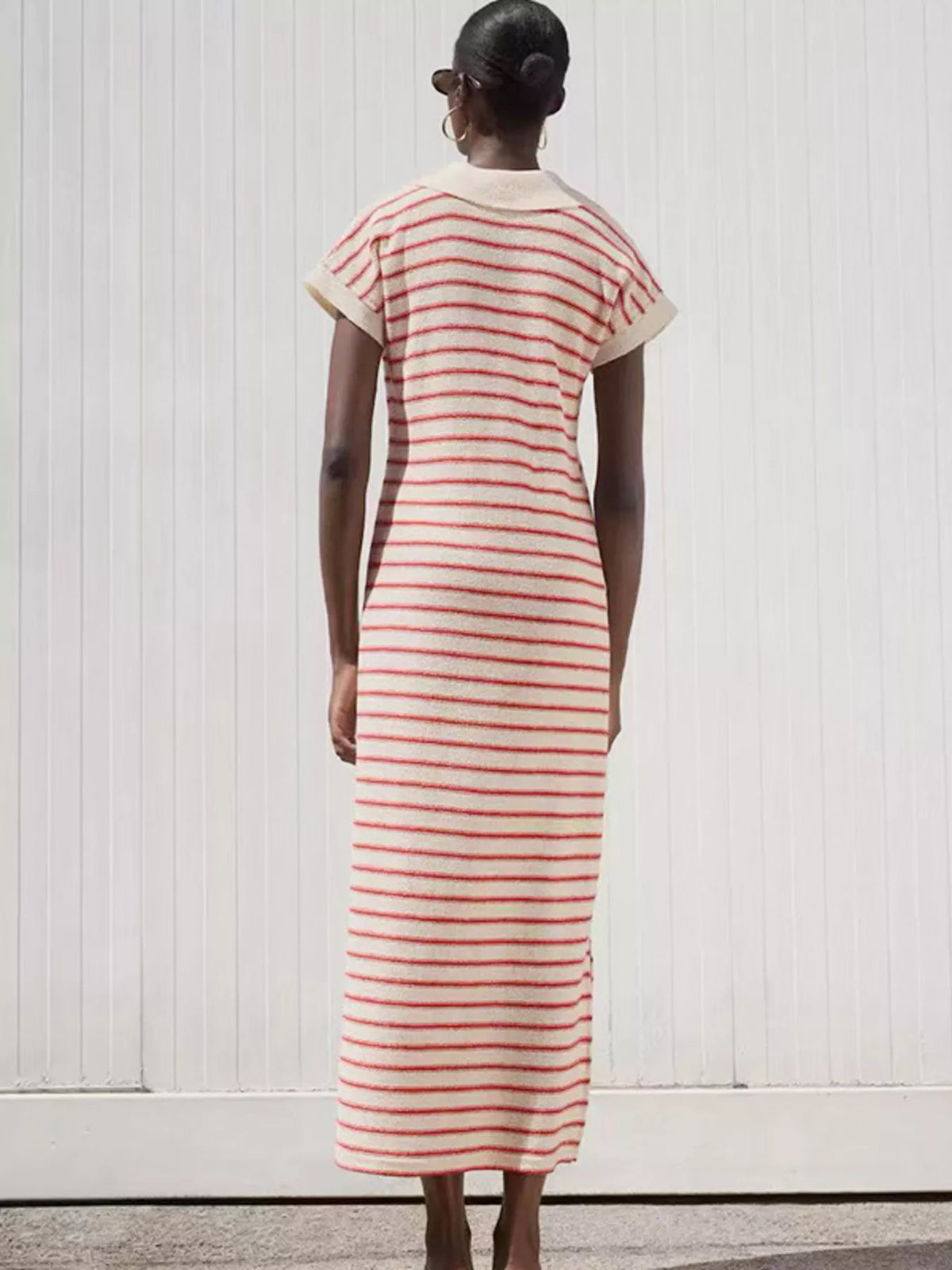 Hazel Blues® | Striped Slit Short Sleeve Maxi Dress
