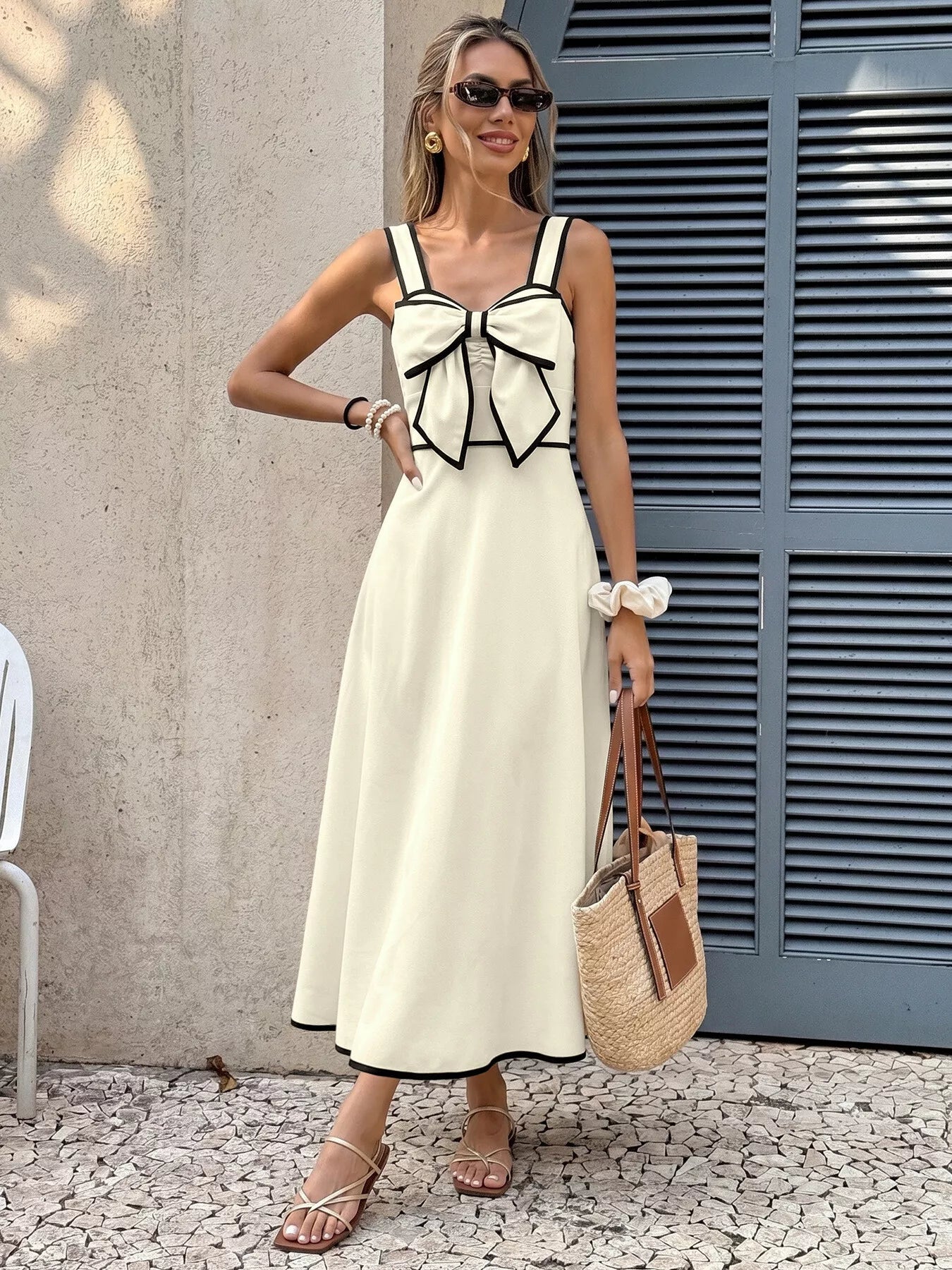 Hazel Blues® | Bowknot Trim A-Line Midi Dress