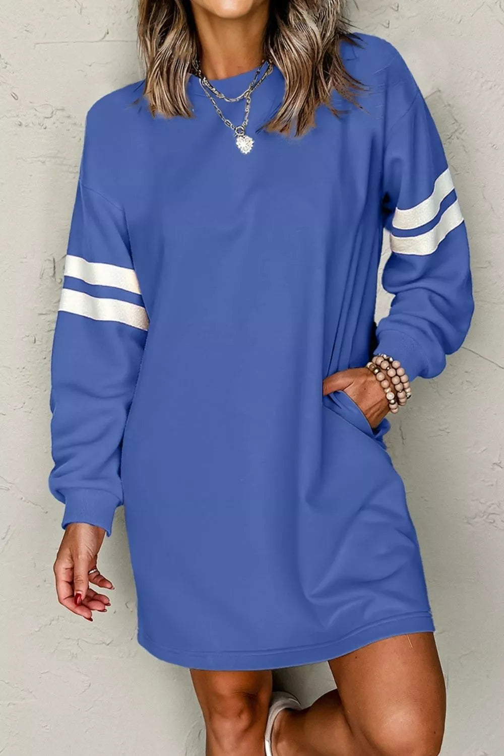 Hazel Blues® | Stripe Long Sleeve Casual Sweatshirt Dress
