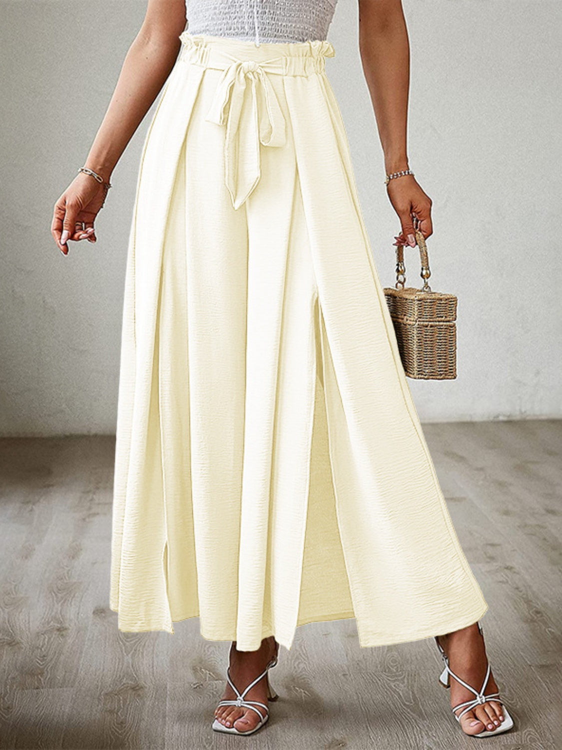 Hazel Blues® | Tied Slit Wide Leg Pants