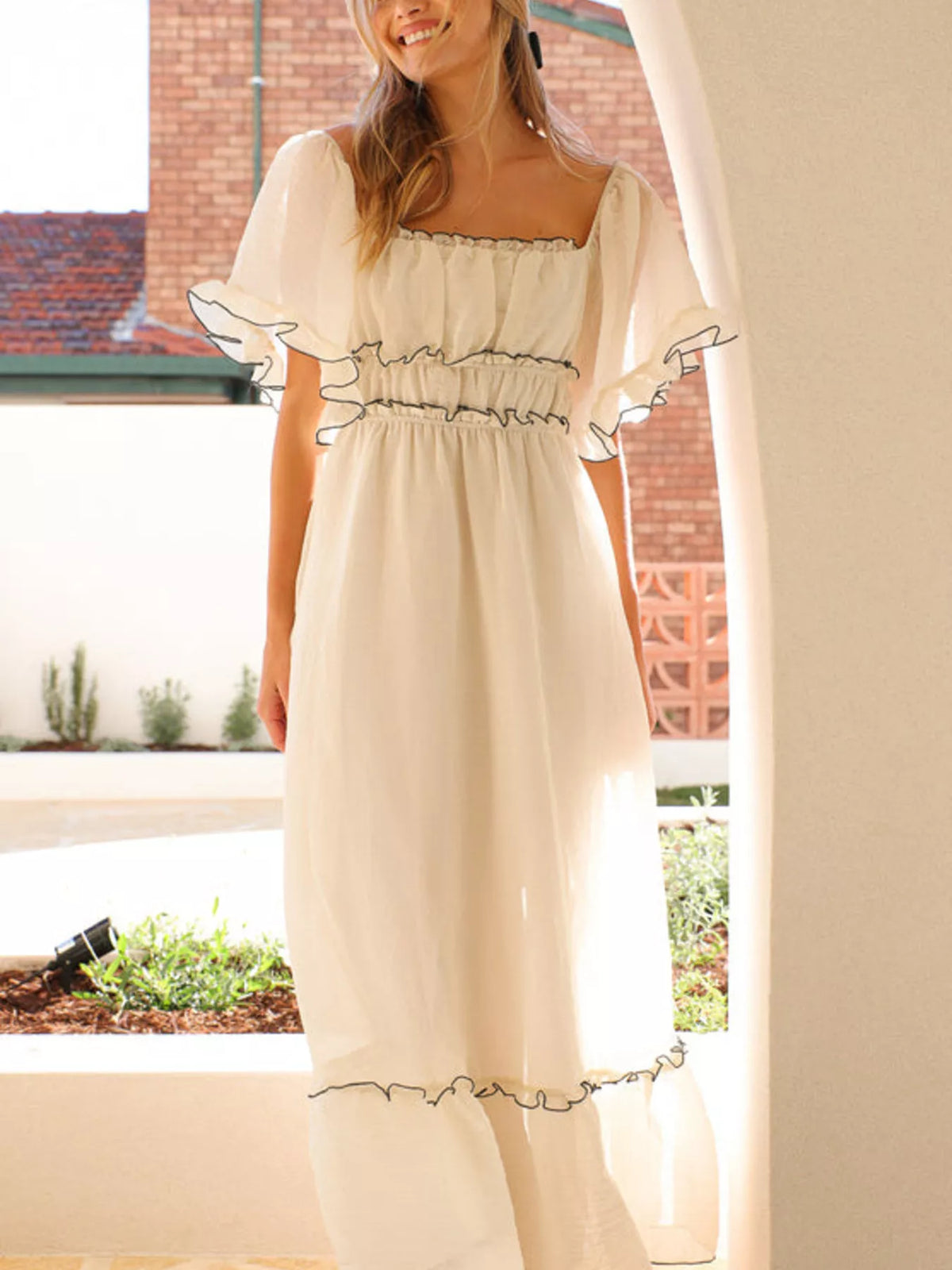 Hazel Blues® | Ruffled Short Sleeve Tiered Maxi Dress