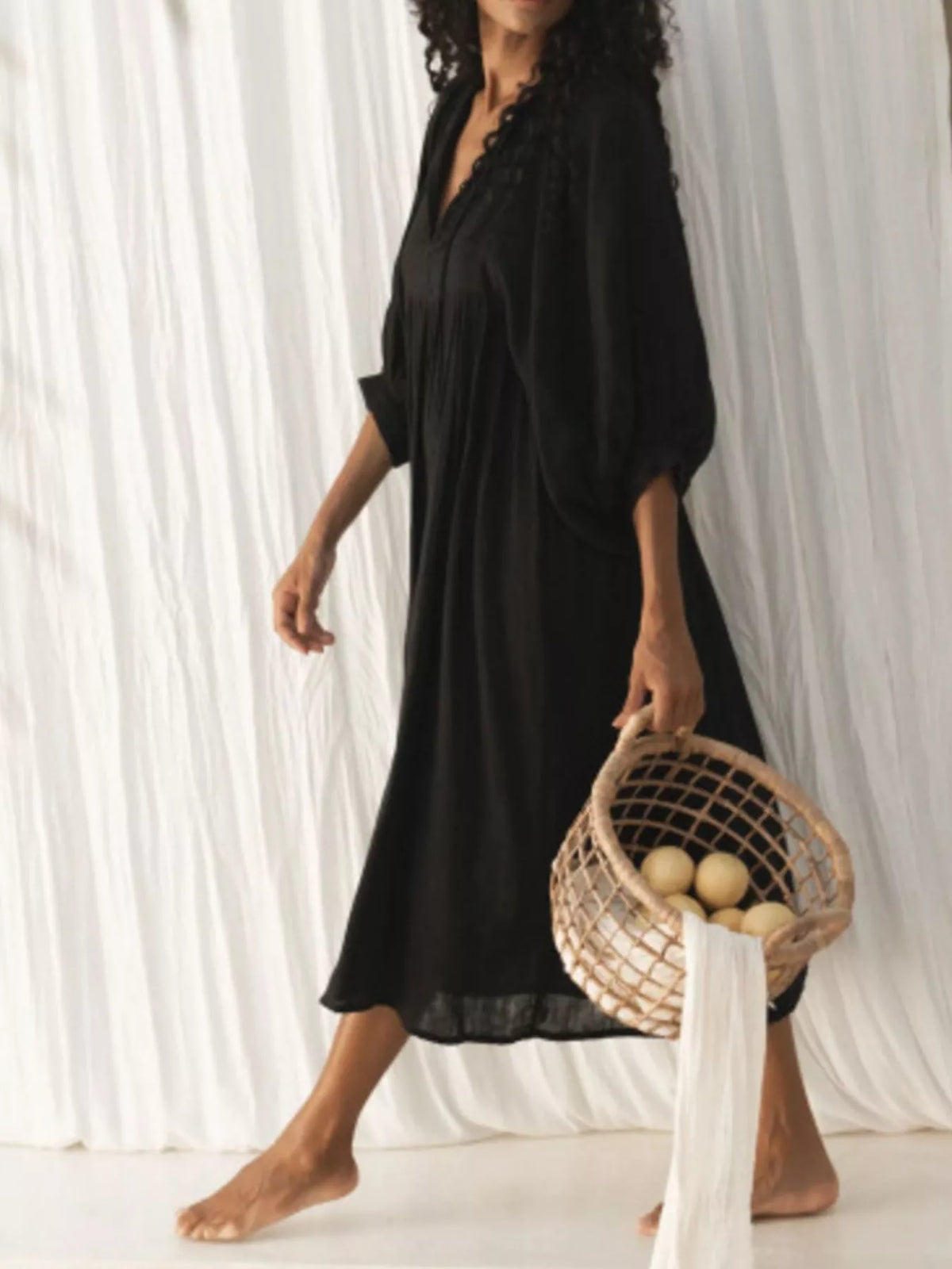 Hazel Blues® | Tie Neck 3/4 Sleeve Midi Dress