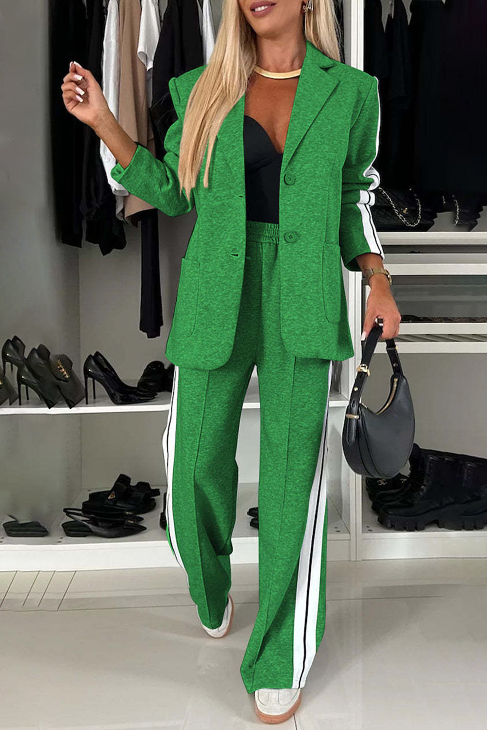 Hazel Blues® | Contrast Lapel Collar Top and Pants Set