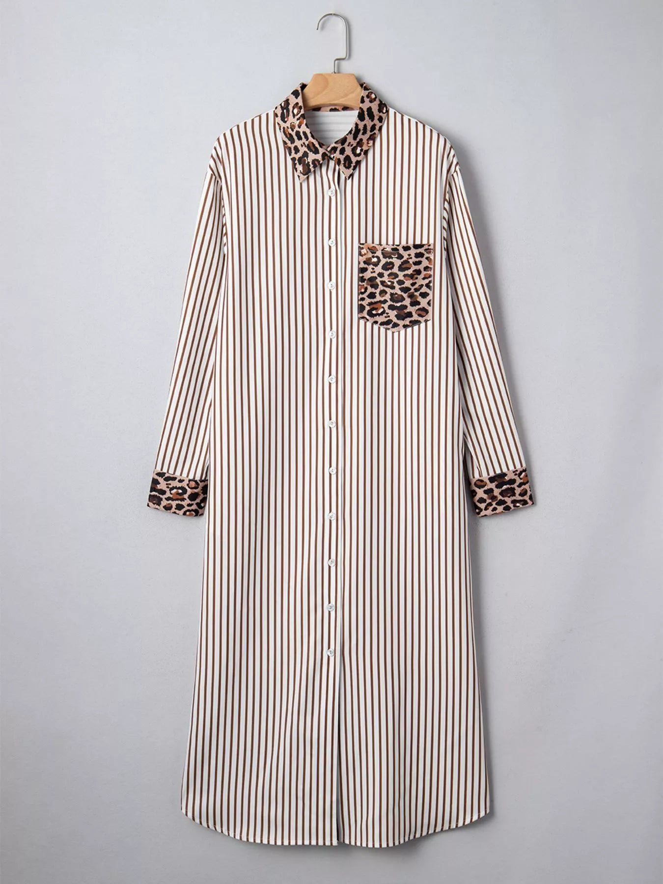 Hazel Blues® | Striped Leopard Print Button Up Shirt Dress