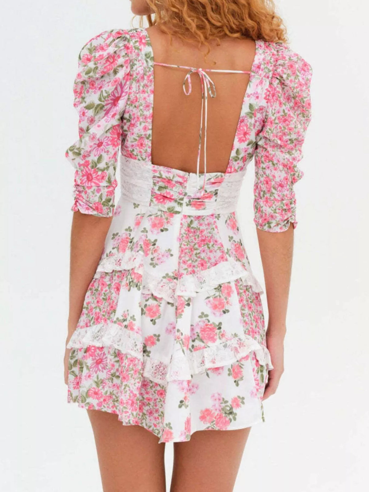 Hazel Blues® | Ruffled Floral Print Half Sleeve Dress