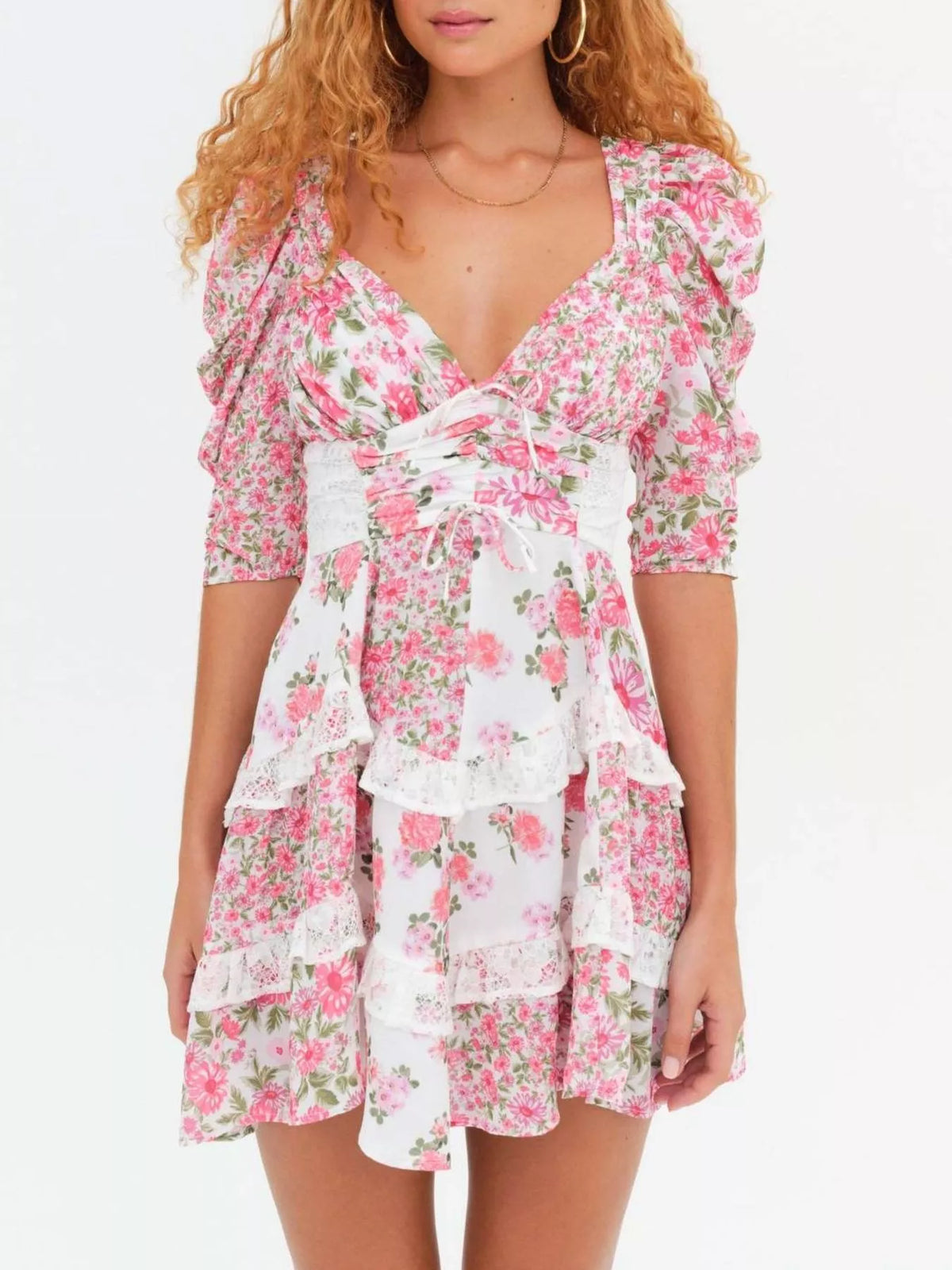 Hazel Blues® | Ruffled Floral Print Half Sleeve Dress