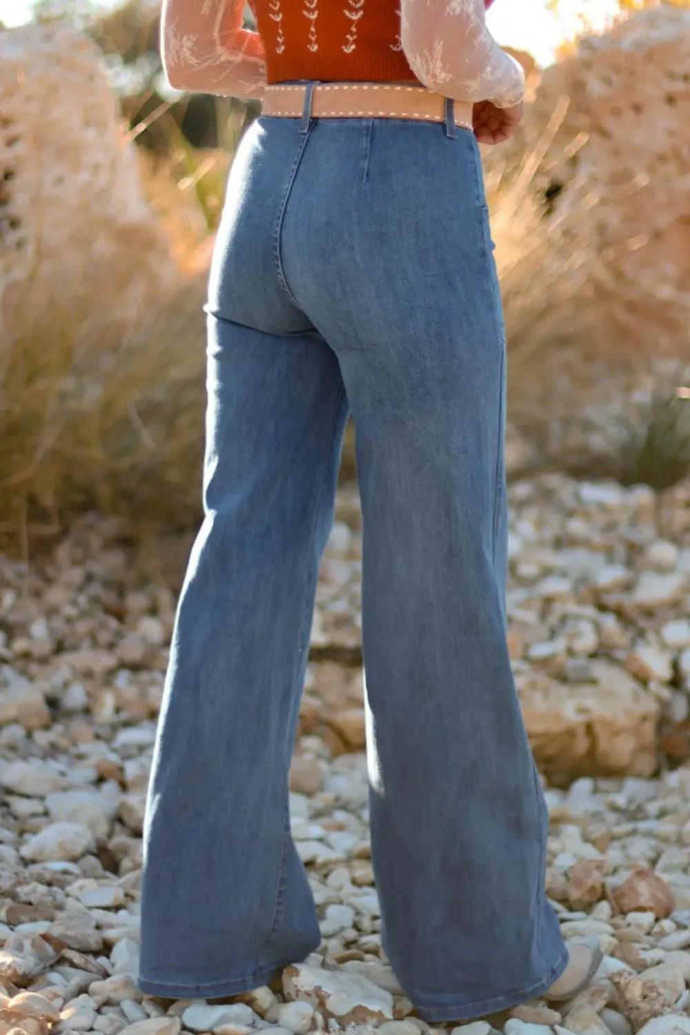 Hazel Blues® | High-Waisted Wide-Leg Button-Front Jeans