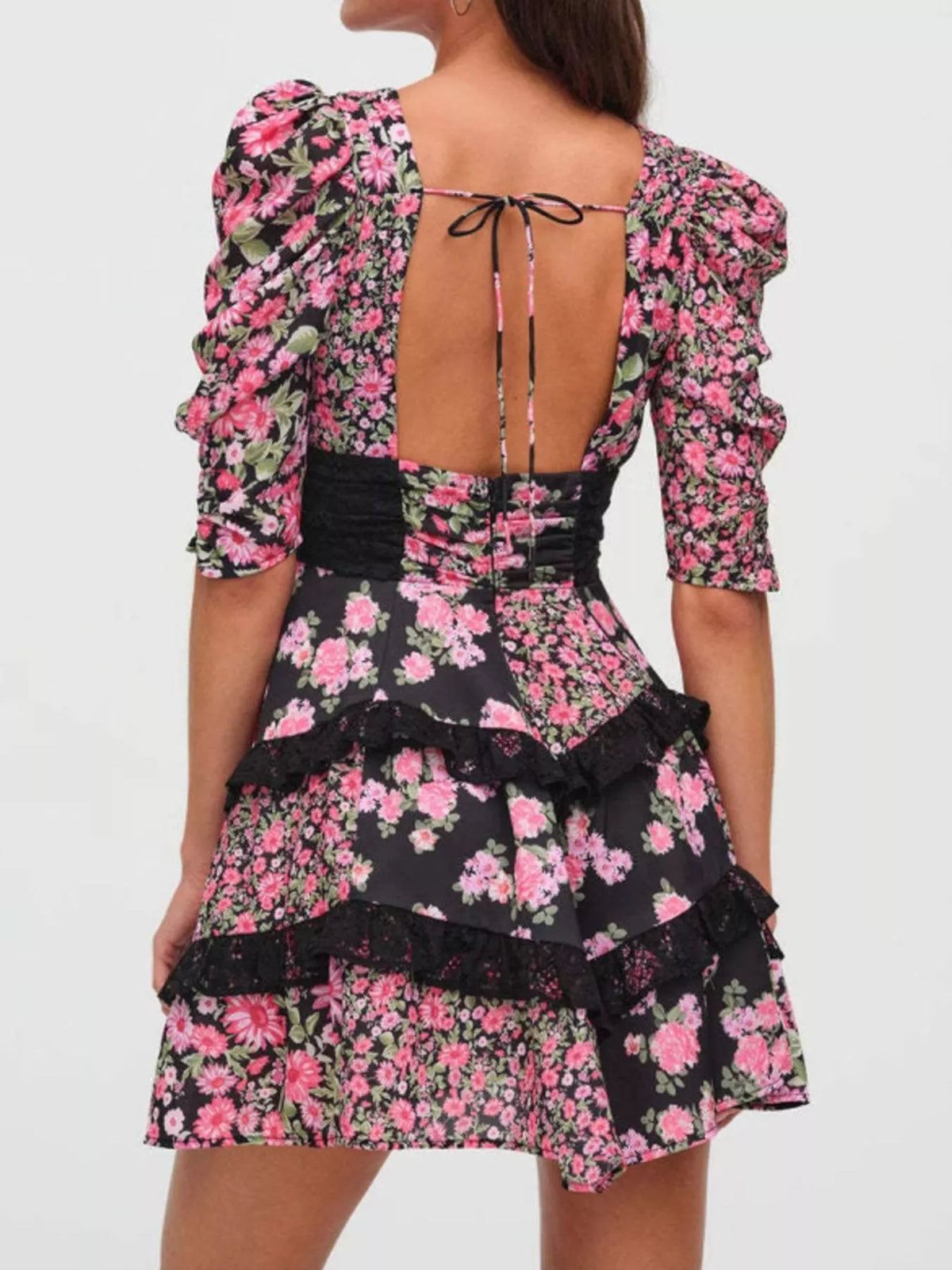Hazel Blues® | Ruffled Floral Print Half Sleeve Dress