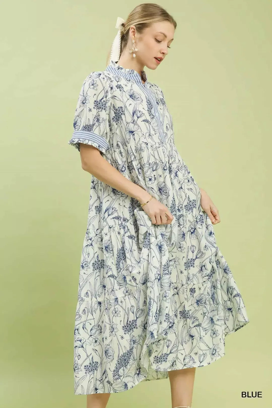 Hazel Blues® | Umgee Floral Tiered Midi Dress with Ruffle Trim