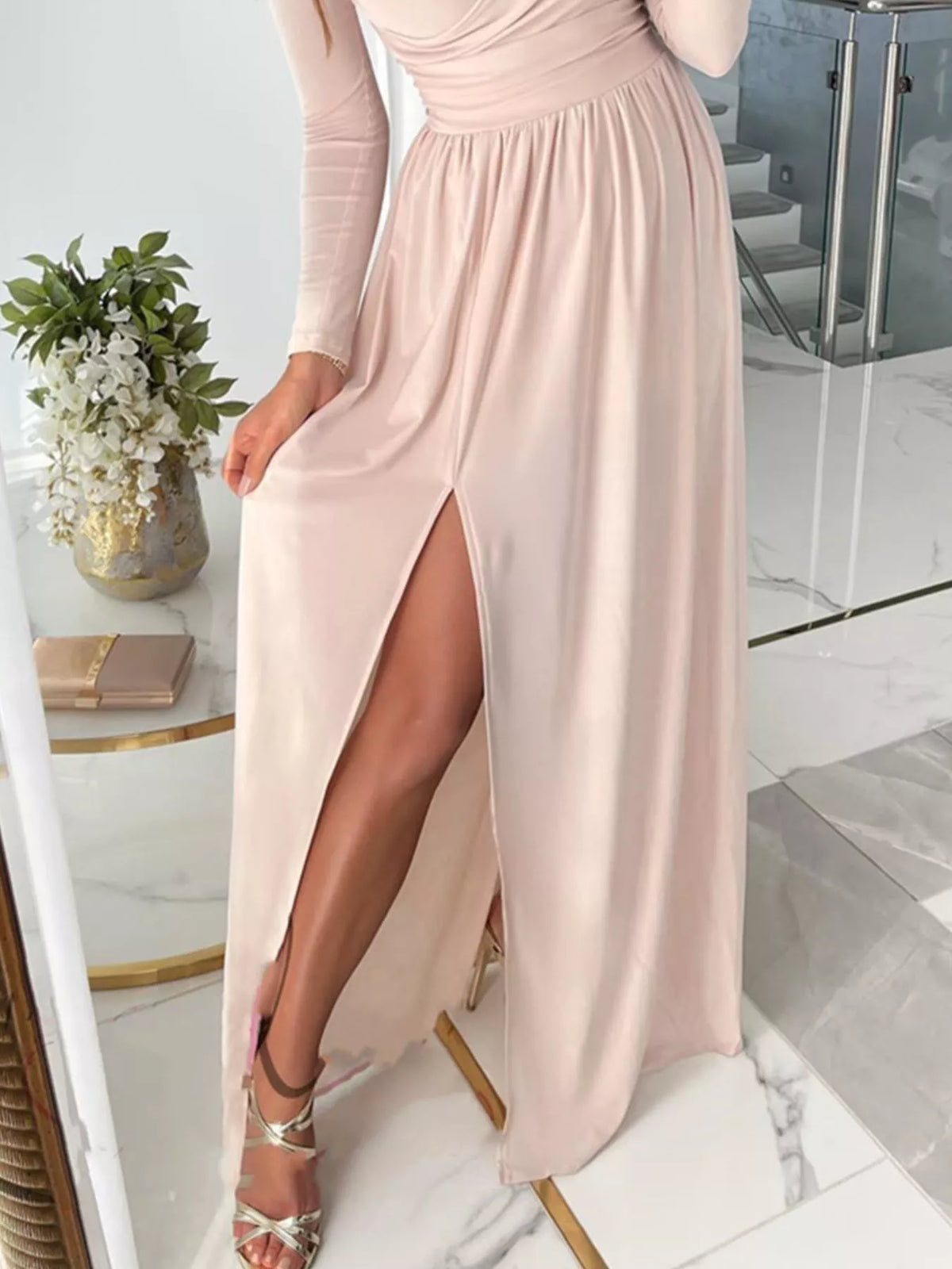 Hazel Blues® | Slit Surplice Cold Shoulder Maxi Dress