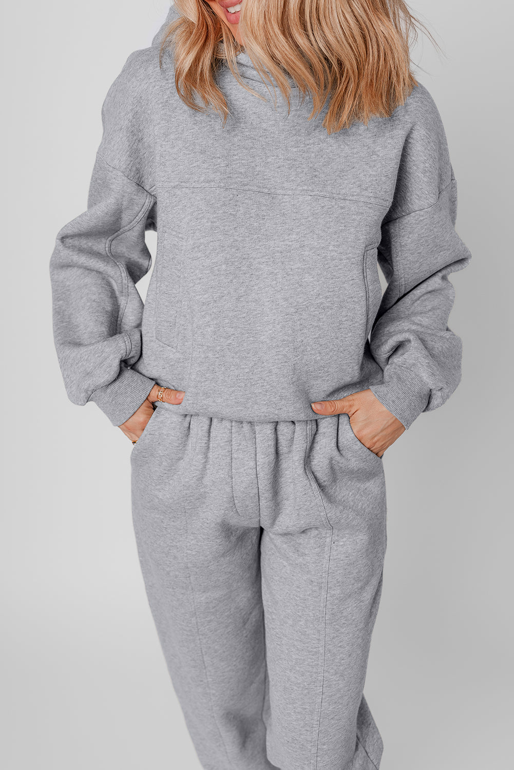 Hazel Blues® | Gray Solid Exposed Seams Hoodie and Joggers Activewear Set