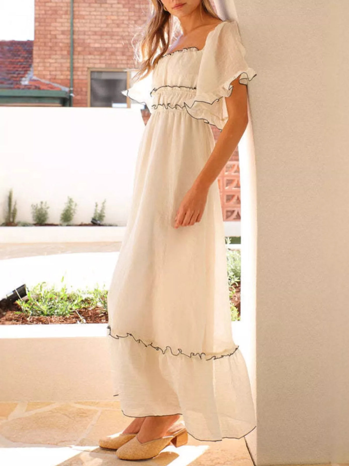 Hazel Blues® | Ruffled Short Sleeve Tiered Maxi Dress