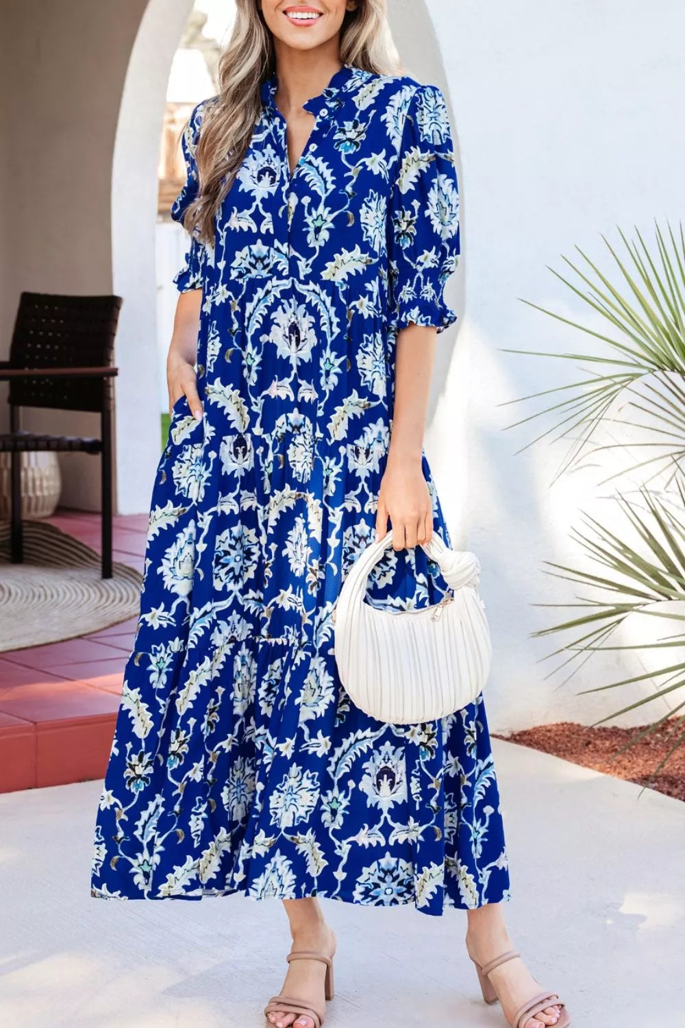 Hazel Blues® | Wild Floral Print Frilled Collar Half Sleeve Dress