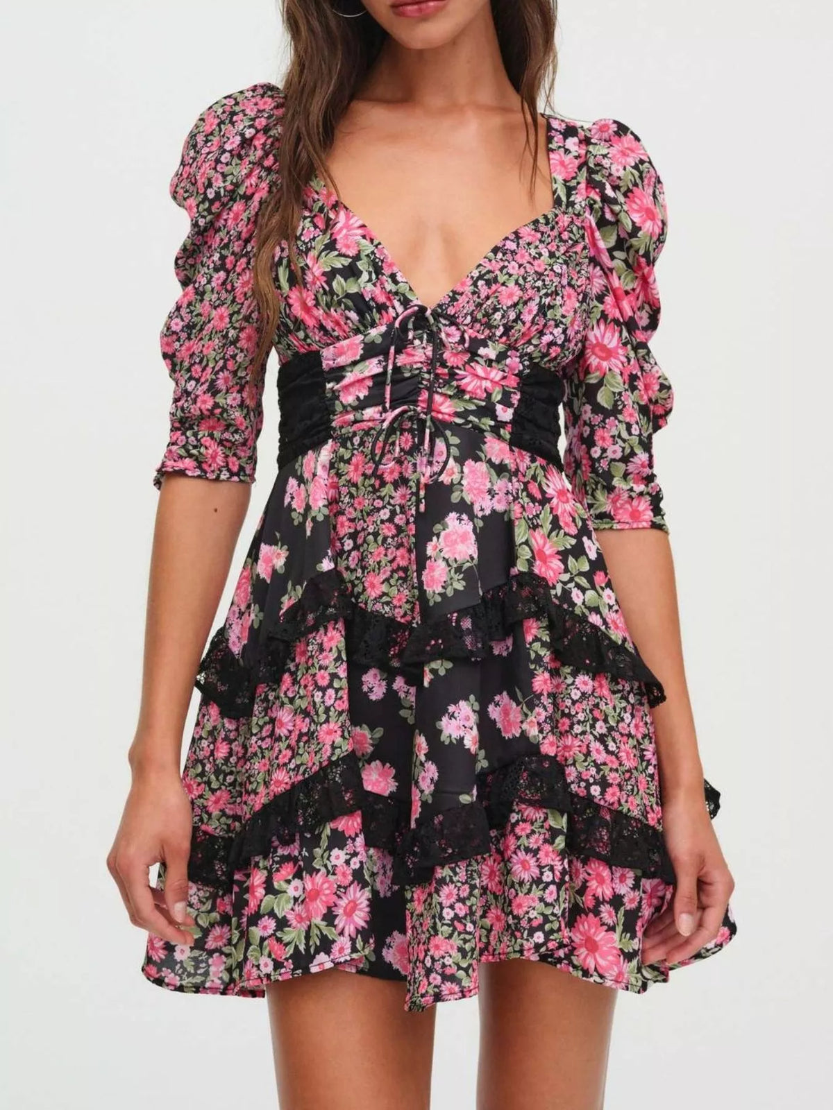 Hazel Blues® | Ruffled Floral Print Half Sleeve Dress