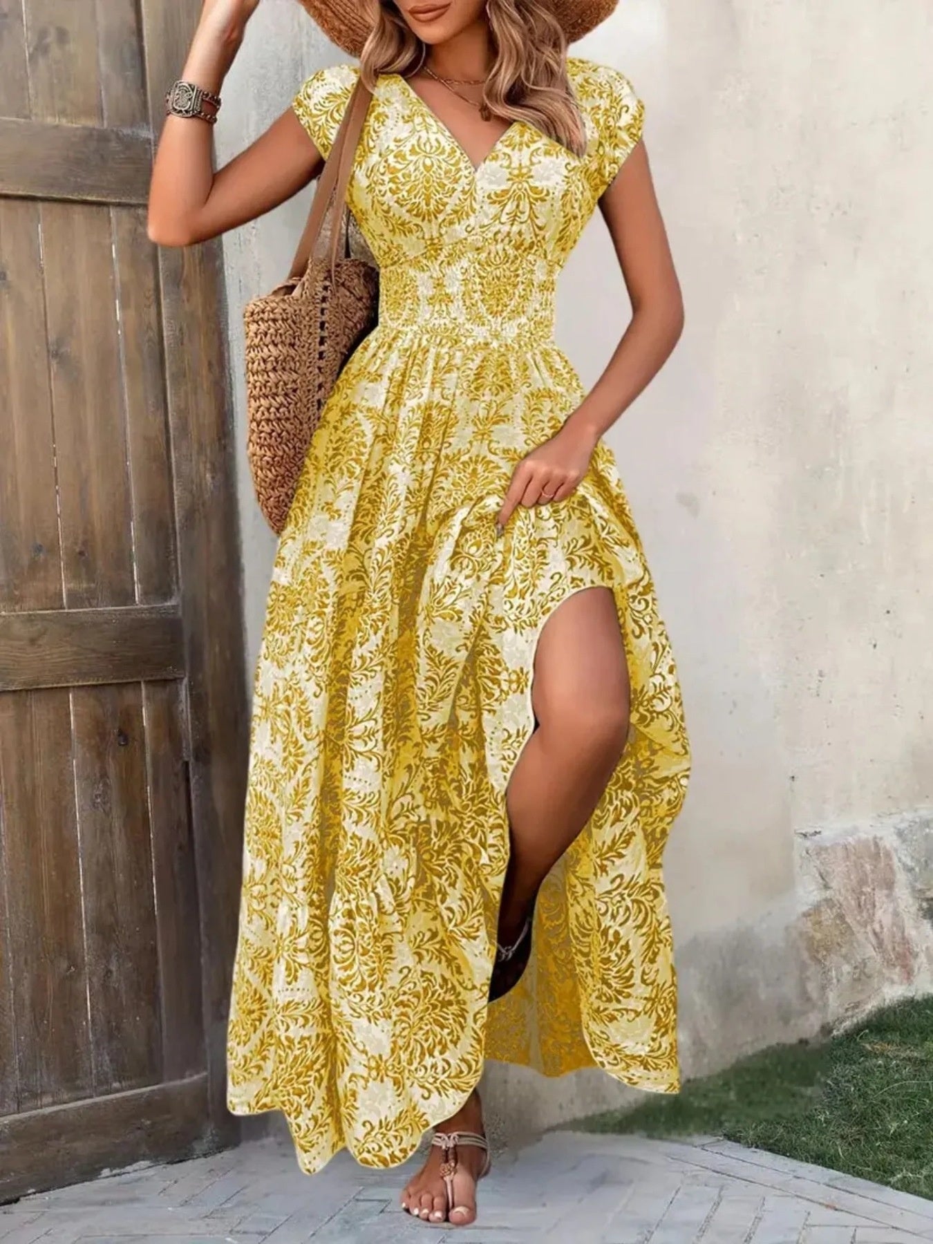 Hazel Blues® | Printed Cap Sleeve Maxi Dress