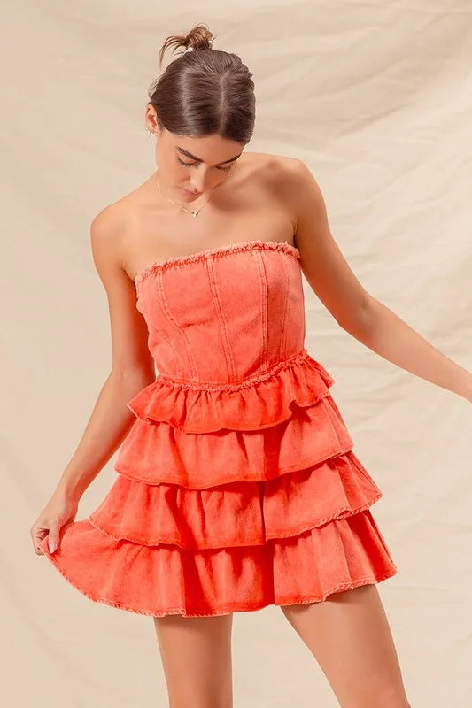 Hazel Blues® | SO ME Strapless Ruffle Layered Game Day Cheer Up Dress