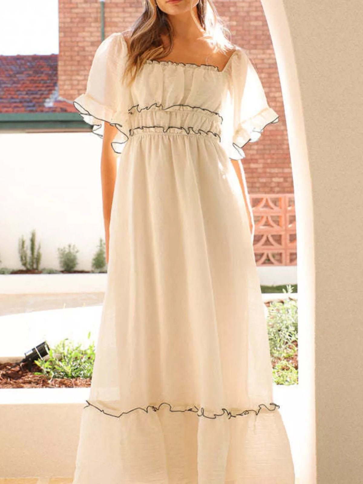 Hazel Blues® | Ruffled Short Sleeve Tiered Maxi Dress