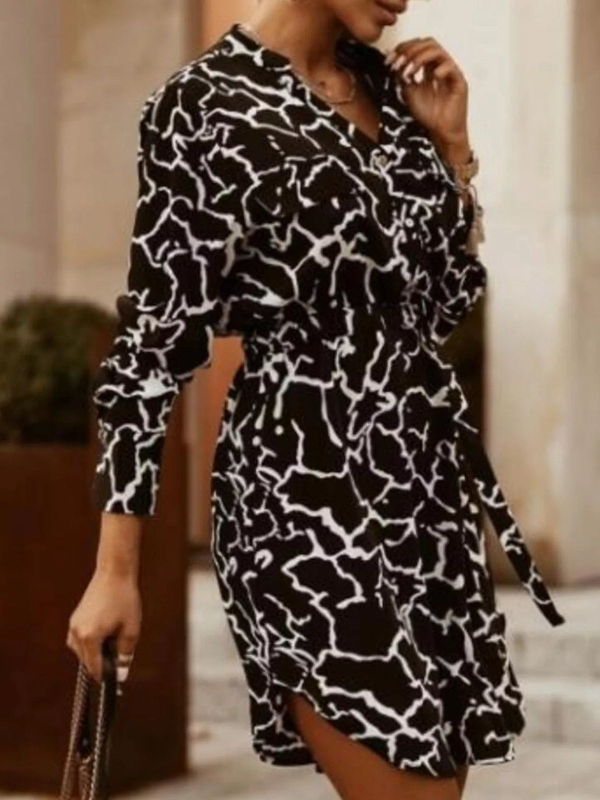 Hazel Blues® | Printed Button Front Long Sleeve Dress